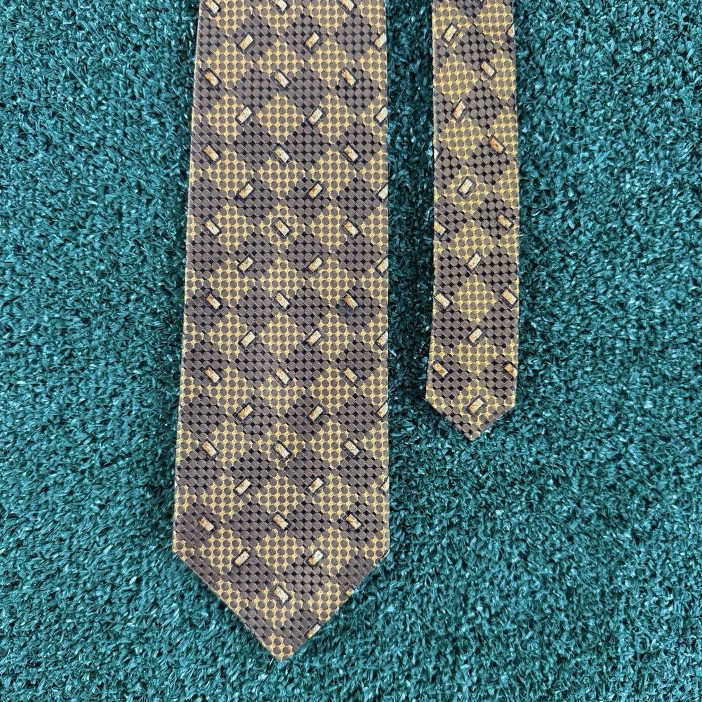 Ermenegildo Zegna Men's Silk Tie Black Yellow Geometric Made in Italy